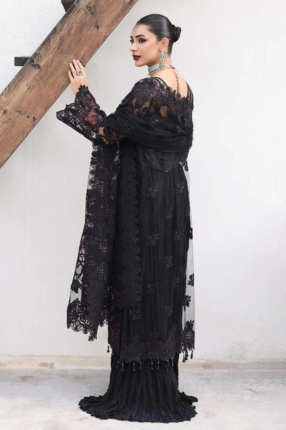 IMROZIA MATTE BLACK LUXURY NET DRESS| UNSTITCHED MASTER REPLICA BY SHAEBIZ