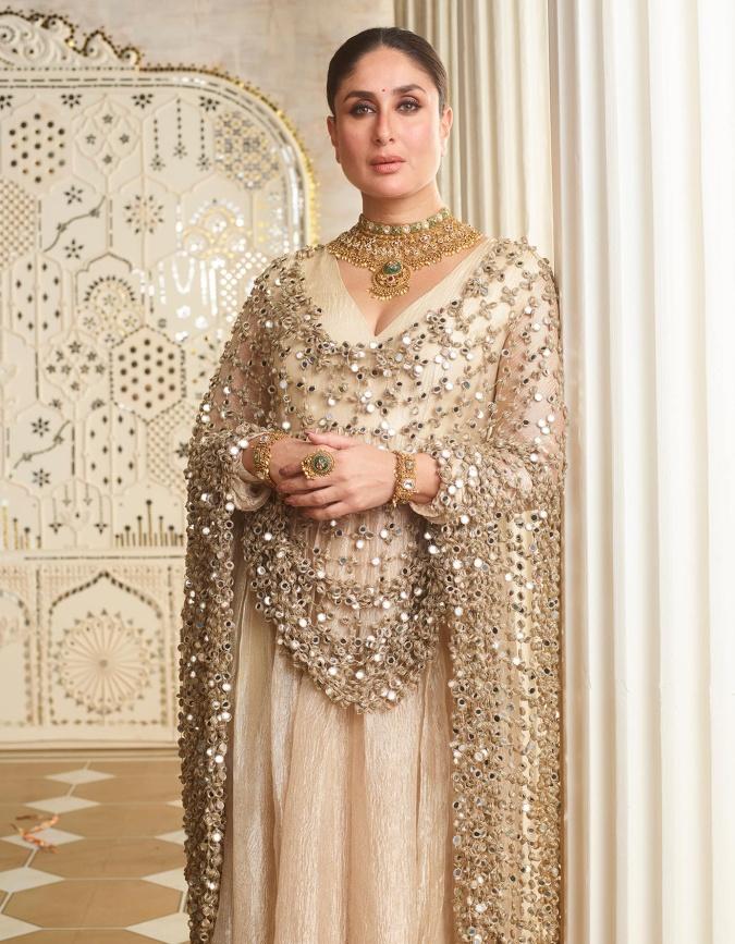 KAREENA KAPOOR KHAN LUXURY SILK DRESS WITH GOLDEN MIRROR DUPATTA|LATEST COLLECTION BY SHAEBIZ