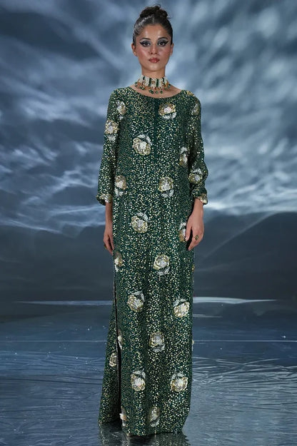 AMAVE BOTTLE GREEN LUXURY CHIFFON COLLECTION| UNSTITCHED FORMAL COLLECTION BY SHAEBIZ
