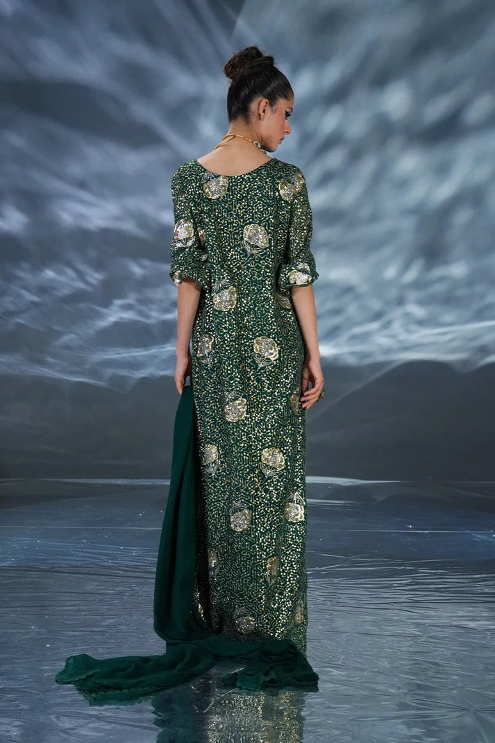 AMAVE BOTTLE GREEN LUXURY CHIFFON COLLECTION| UNSTITCHED FORMAL COLLECTION BY SHAEBIZ