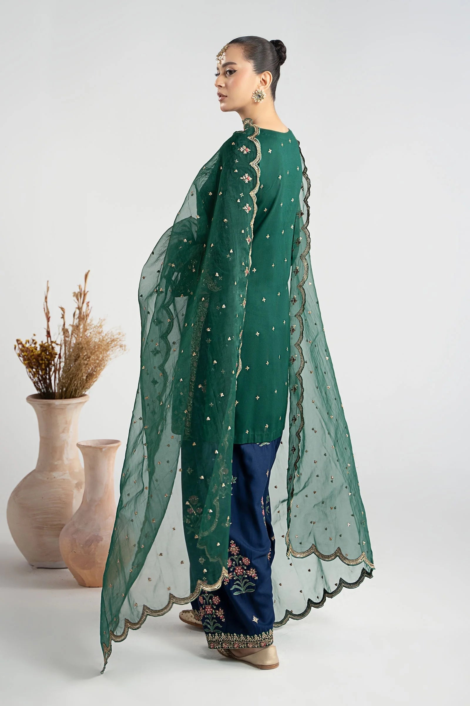 MARIA B GREEN LUXURY RAW SILK COLLECTION| UNSTITCHED 3 PCS| TOP PAKISTANI DRESS BY SHAEBIZ