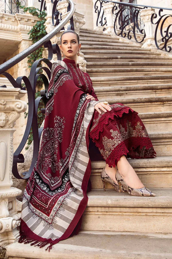 Maria b lawn latest 2024 eid collection code:mehroon sadak top pakistani dress by shaebiz