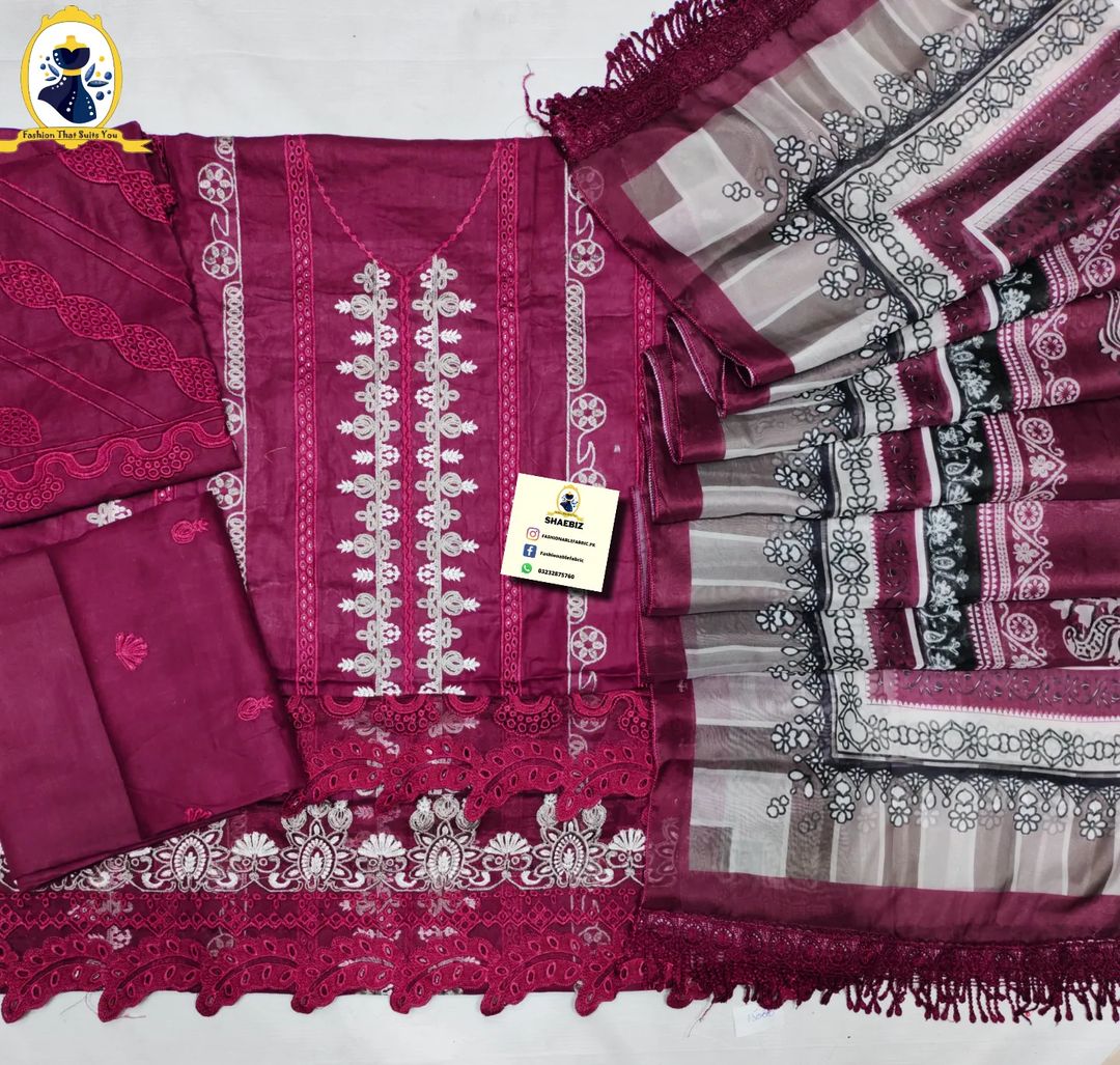 Maria b lawn latest 2024 eid collection code:mehroon sadak top pakistani dress by shaebiz