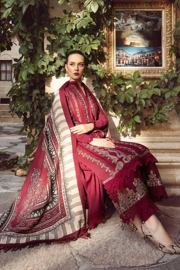 Maria b lawn latest 2024 eid collection code:mehroon sadak top pakistani dress by shaebiz