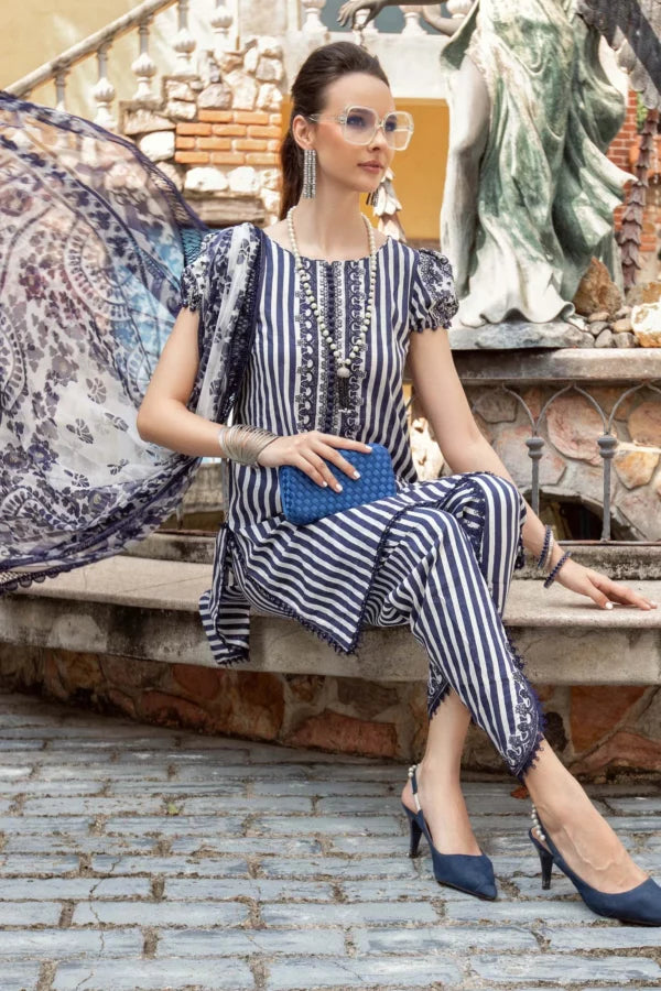 MARIA B LAWN | MPRINT WHITE & NEAVY BLUE | FORMAL UNSTITCH COLLECTION IN MASTER REPLICA | BY SHAEBIZ