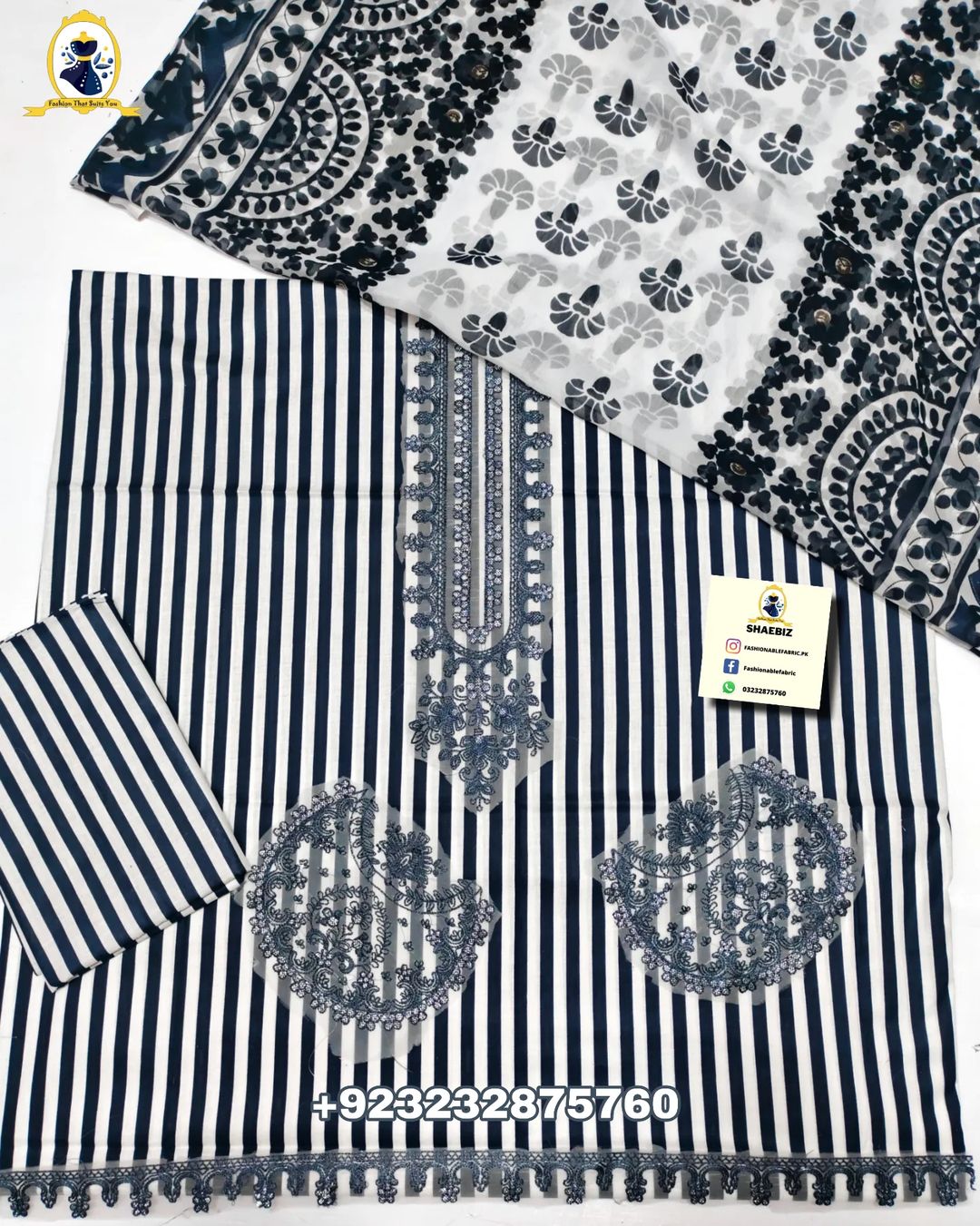 MARIA B LAWN | MPRINT WHITE & NEAVY BLUE | FORMAL UNSTITCH COLLECTION IN MASTER REPLICA | BY SHAEBIZ