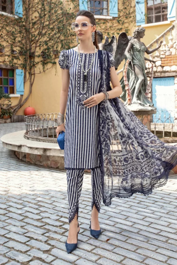 MARIA B LAWN | MPRINT WHITE & NEAVY BLUE | FORMAL UNSTITCH COLLECTION IN MASTER REPLICA | BY SHAEBIZ