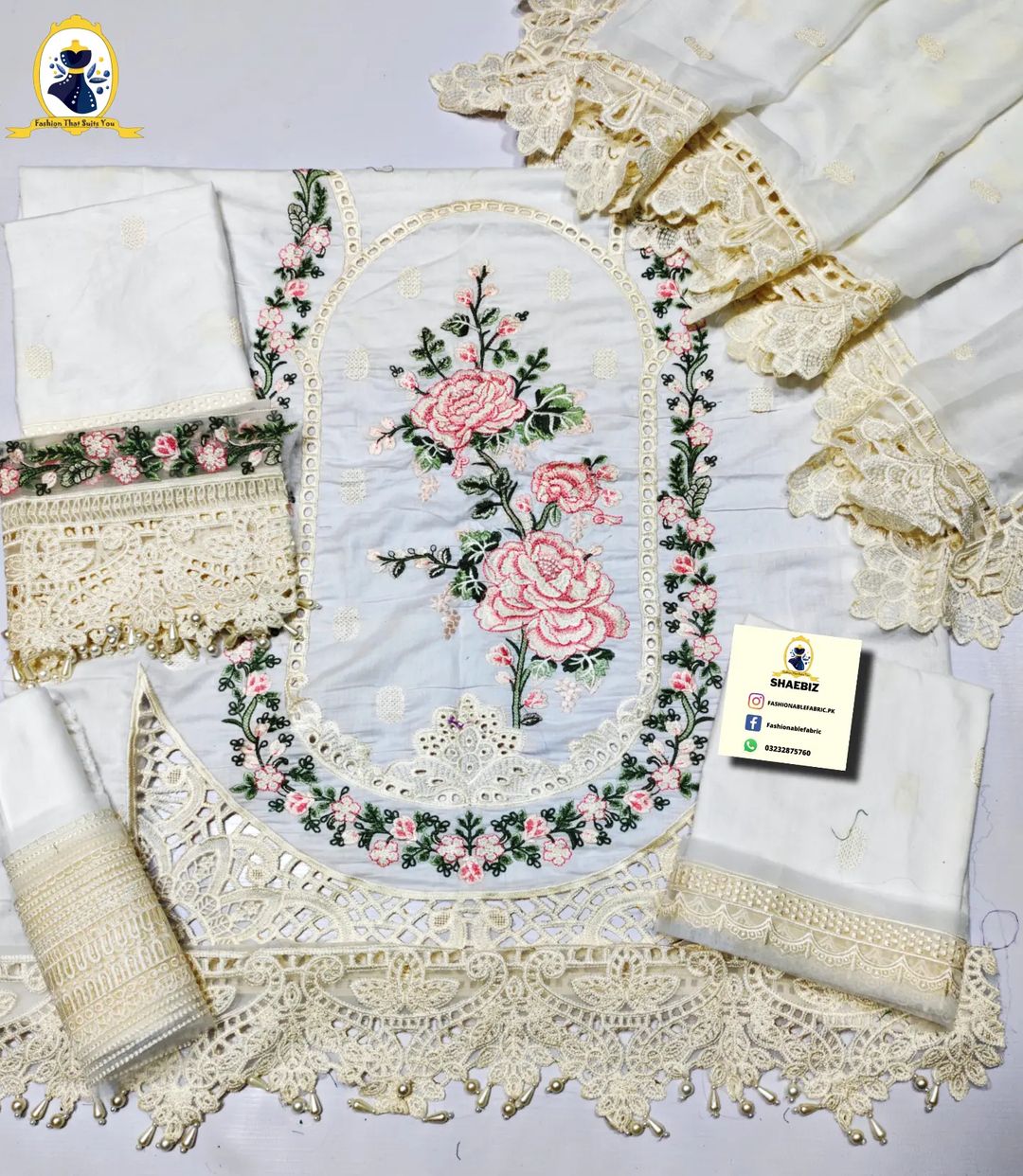 Maria B Off-White | D-2302-A | Luxury Lawn Unstitch | By Shaebiz