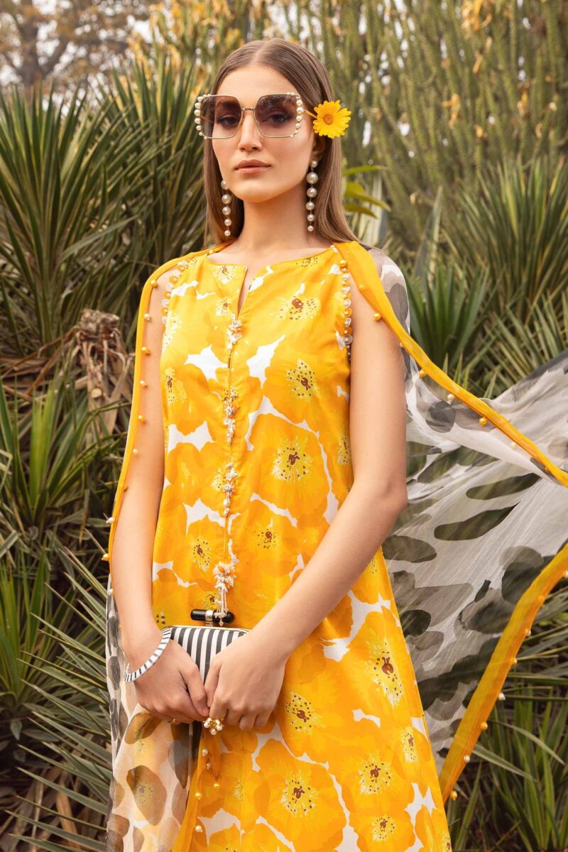 Maria b summer 2024 Mprint Lawn Orange Flower | Unstitch Top Pakistani Dress | By Shaebiz
