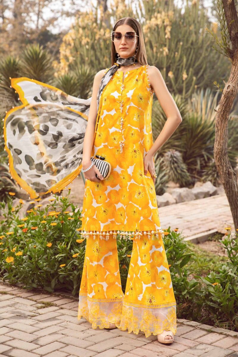 Maria b summer 2024 Mprint Lawn Orange Flower | Unstitch Top Pakistani Dress | By Shaebiz