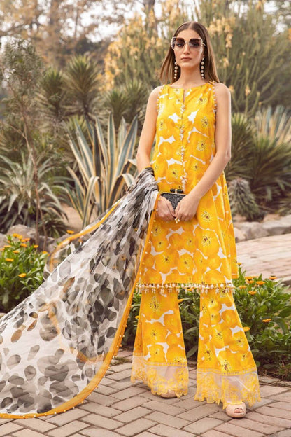 Maria b summer 2024 Mprint Lawn Orange Flower | Unstitch Top Pakistani Dress | By Shaebiz