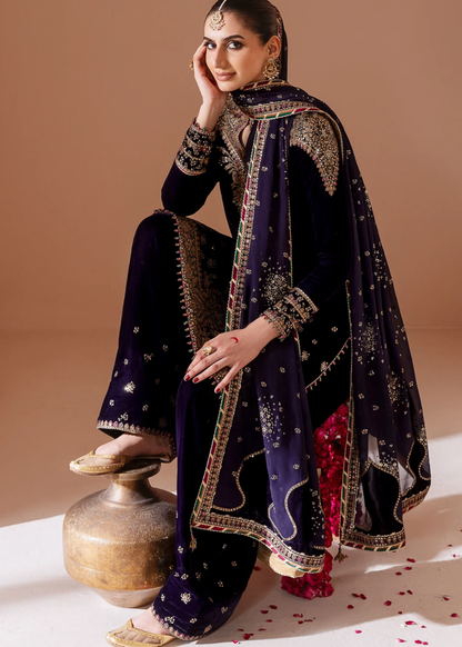 JAZMIN NAVY BLUE LUXURY VELVET COLLECTION| WINTER COLLECTION| TOP PAKISTANI DRESS BY SHAEBIZ