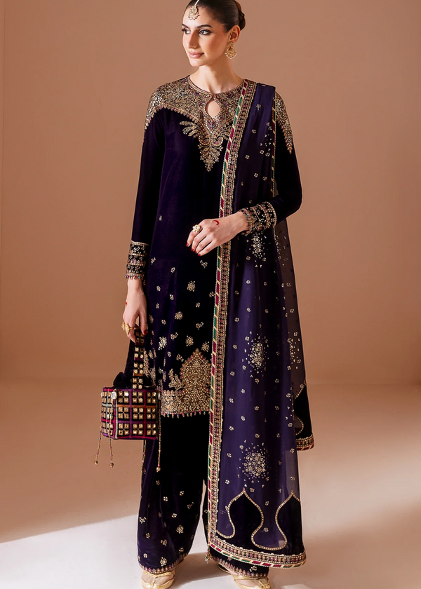 JAZMIN NAVY BLUE LUXURY VELVET COLLECTION| WINTER COLLECTION| TOP PAKISTANI DRESS BY SHAEBIZ