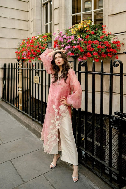 SANA MASKATIYA LUXURY PINK CHIFFON DRESS | MAHIRA KHAN VIRAL DRESS| UNSTITCHED 3 PCS BY SHAEBIZ