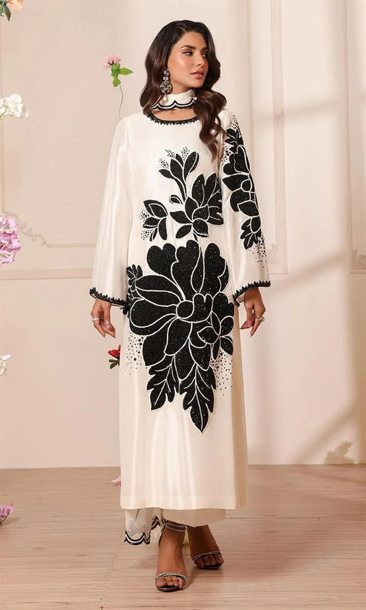 NOMI ANSARI SILK COLLECTION| UNSTITCHED 3 PEC MASTER REPLICA | TOP PAKISTANI DRESS BY SHAEBIZ