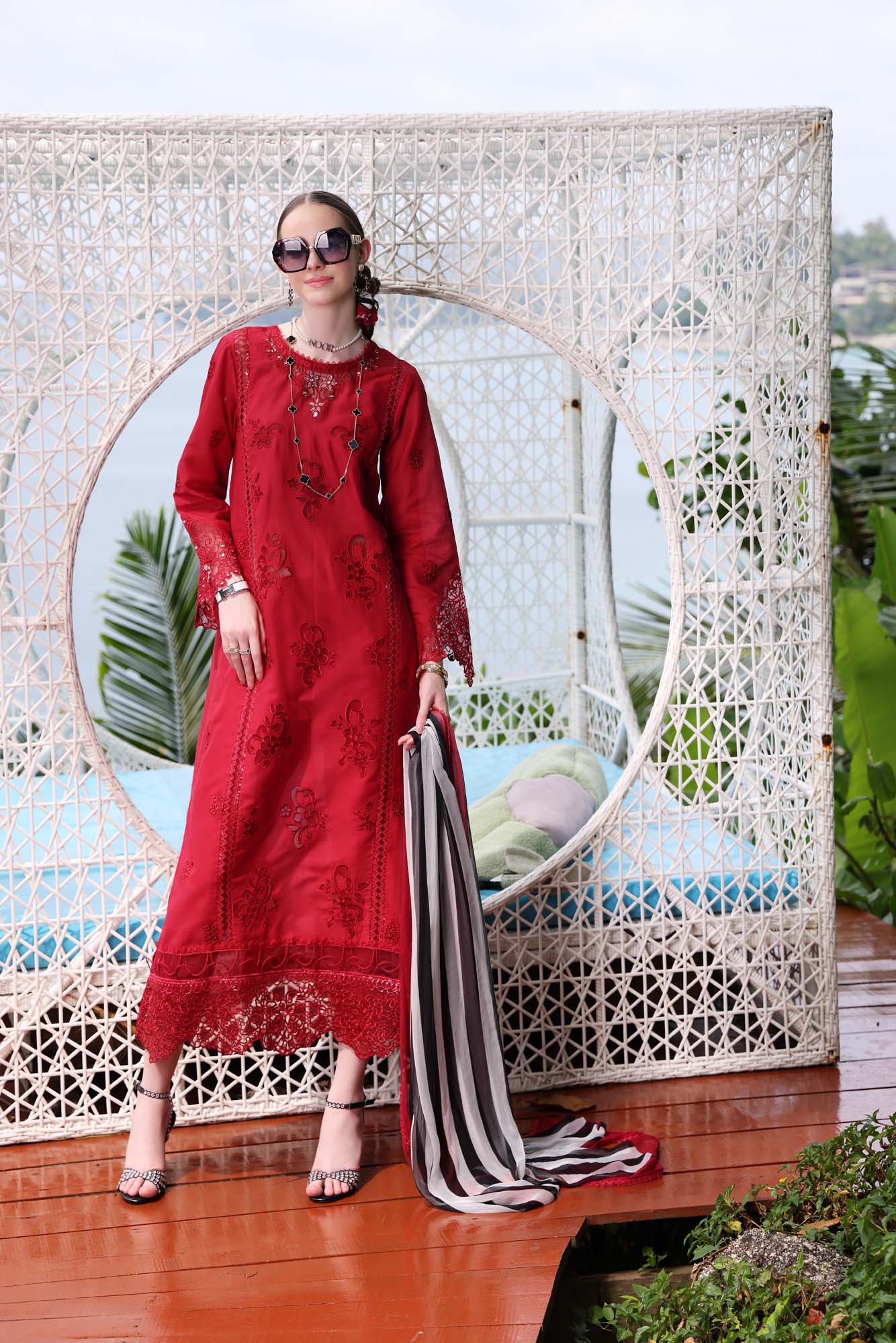 NOOR RED FORMAL CHIKANKARI COLLECTION | TOP PAKISTANI DRESS BY SHAEBIZ