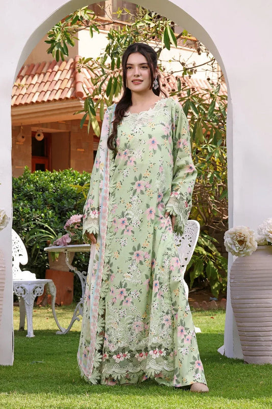 ANEELAS GREEN PRINTED CHICKEN KARI LAWN COLLECTION| UNSTITCHED 3 PCS BY SHAEBIZ