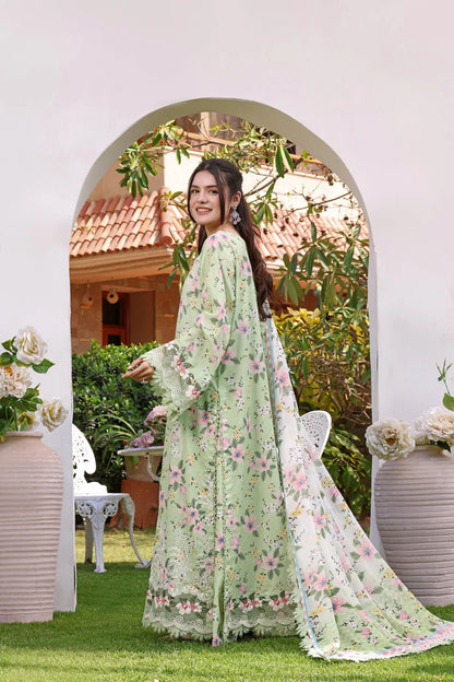 ANEELAS GREEN PRINTED CHICKEN KARI LAWN COLLECTION| UNSTITCHED 3 PCS BY SHAEBIZ