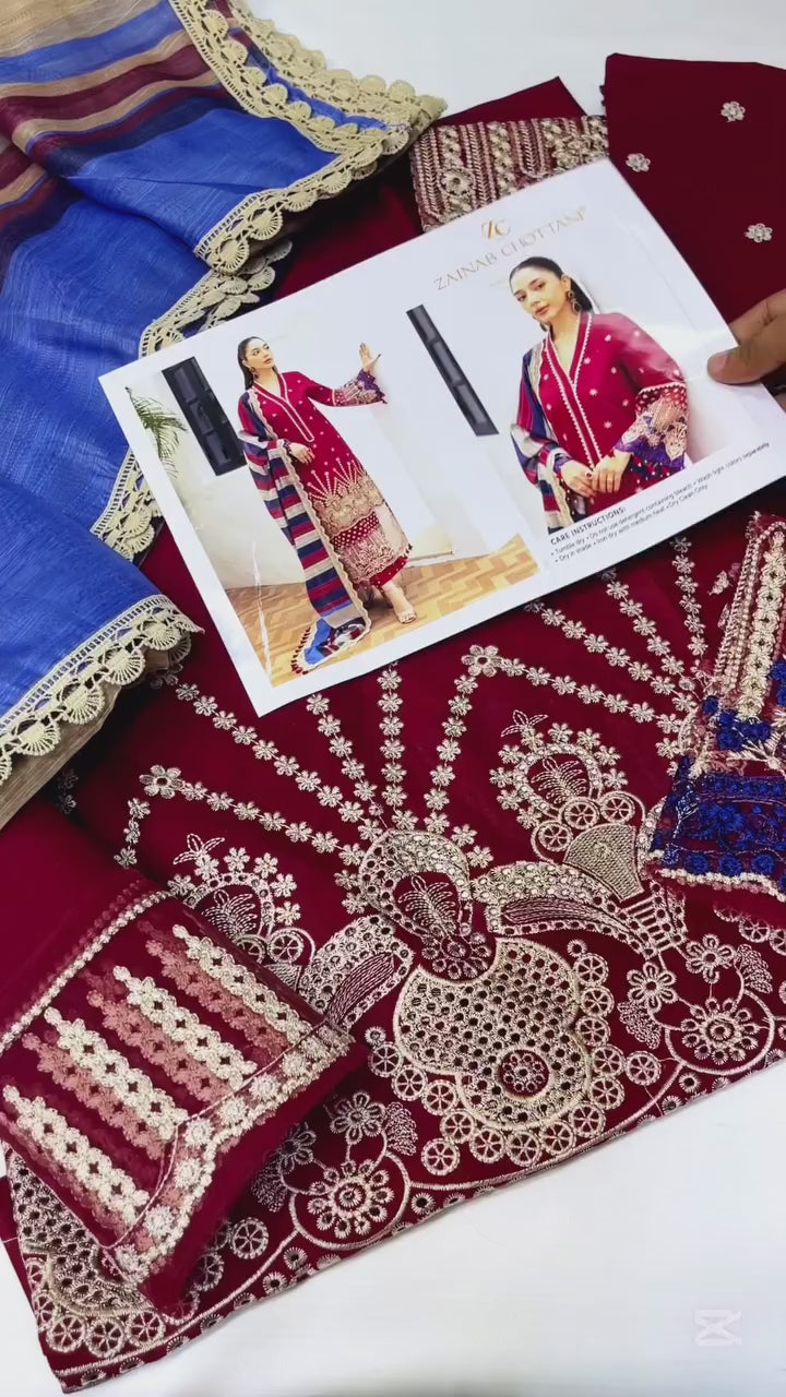 ZAINAB CHOTTANI MEHROON CHICKEN KARI COLLECTION| TOP PAKISTANI DRESS BY SHAEBIZ