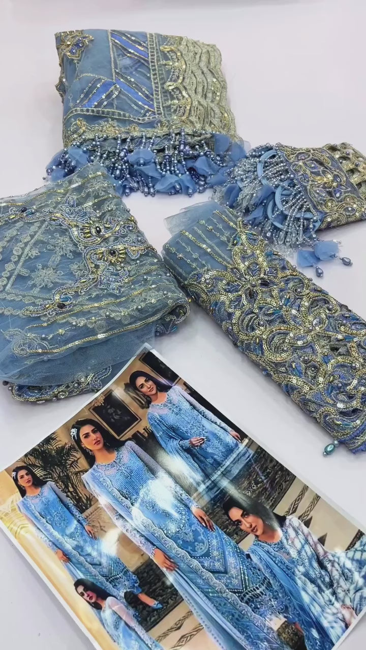 MARIA B ICY BLUE HAZE LUXURY NET COLLECTION| SARA KHAN | TOP PAKISTANI DRESS BY SHAEBIZ