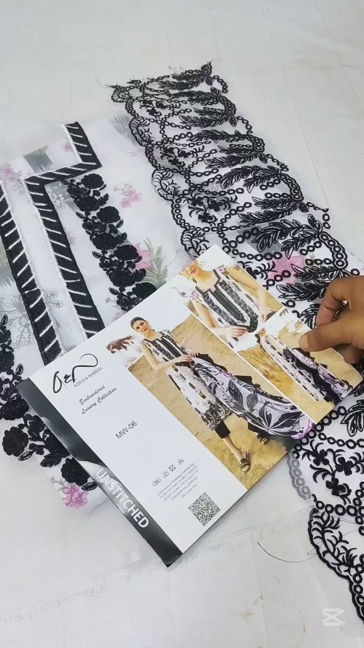 ASIFA NABEEL WHITE AND BLACK DIGITAL PRINTED LAWN COLLECTION| NEW LAWN  COLLECTION  BY SHAEBIZ