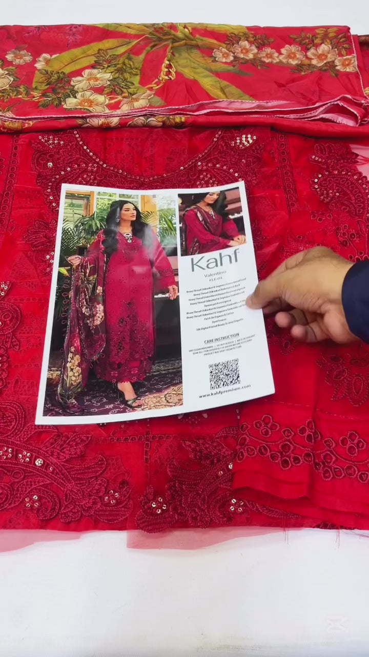 KAHF RED KARINA LAWN CHICKEN KARI COLLECTION| TOP PAKISTANI DRESS BY SHAEBIZ