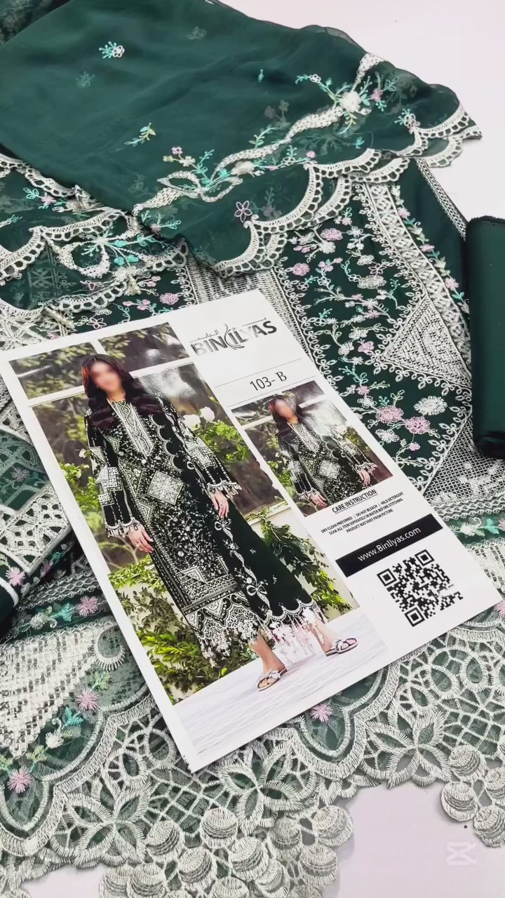 BIN ILYAS FREESIA DARK GREEN MINT | LAWN COLLECTION 2025| TOP PAKISTANI DRESS BY SHAEBIZ