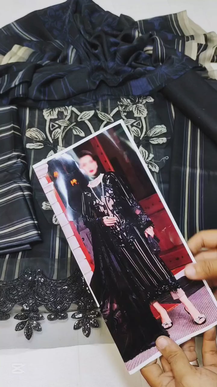 MARIA B BLACK LATEST LAWN COLLECTION| UNSTITCHED PARTY WEAR| TOP PAKISTANI DRESS BY SHAEBIZ