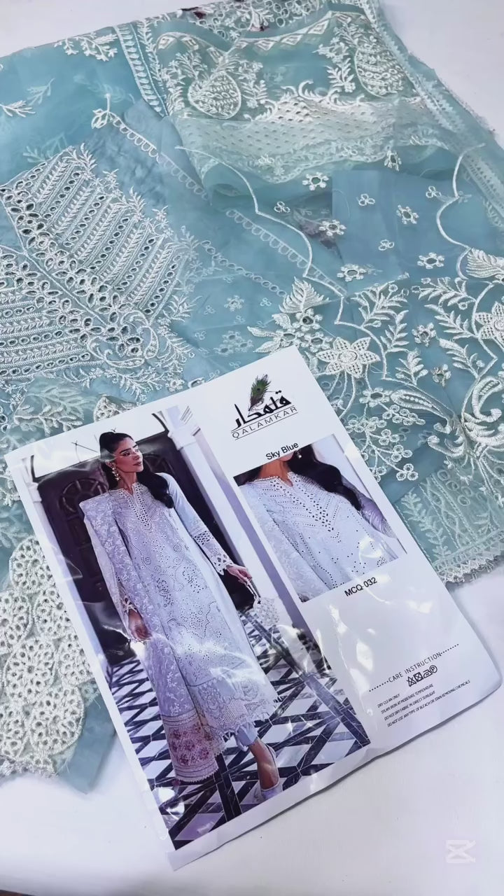 QALAMKAR LUXURY LAWN EMBROIDERED DRESS | UNSTITCHED 3 PC BY SHAEBIZ