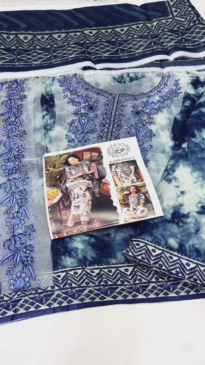 SAPPHIRE BLUE TIE-DYE TIDE LUXURY LAWN WITH CHIFFON DUPATTA COLLECTION| HANIA AMIR | TOP PAKISTANI DRESS BY SHAEBIZ