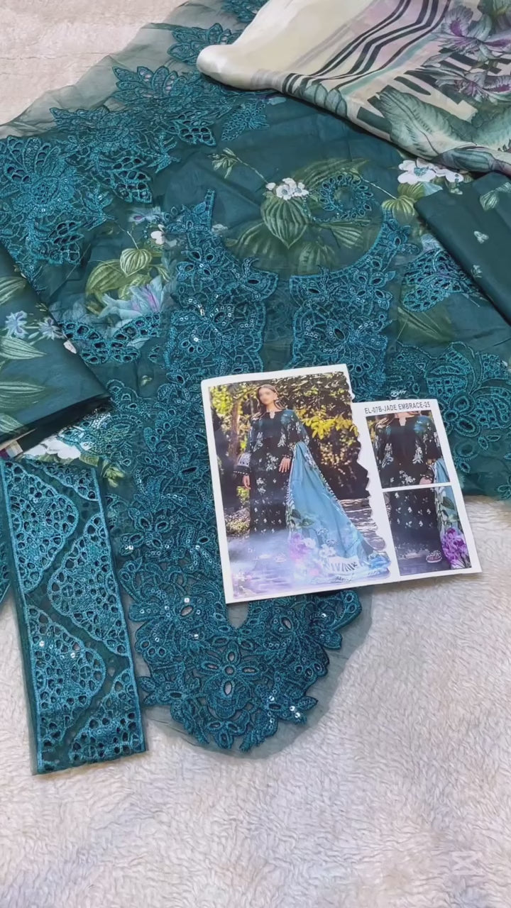 ELAF EMBROIDERED GREEN MEADOW MIST LUXURY LAWN COLLECTION| CHICKEN KARI LAWN| TOP PAKISTANI DRESS BY SHAEBIZ