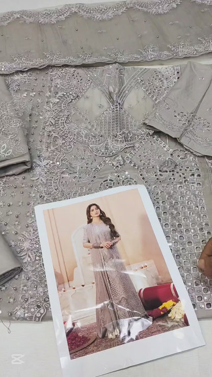 BIN ILYAS GREY LAWN COLLECTION| UNSTITCHED MASTER REPLICA BY SHAEBIZ