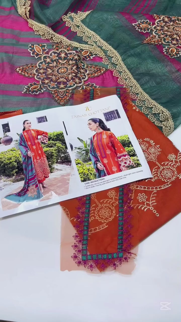 ZAINAB CHOTTANI LUXURY LAWN COLLECTION| UNSTITCHED SUMMER COLLECTION| TOP PAKISTANI DRESS BY SHAEBIZ