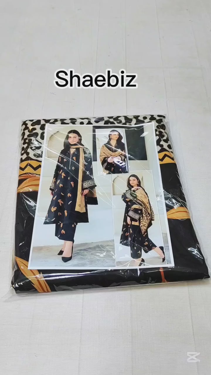 BAROQUE BLACK DIGITAL PRINTED SWISS LAWN COLLECTION| UNSTITCHED EID COLLECTION| TOP PAKISTANI DRESS BY SHAEBIZ