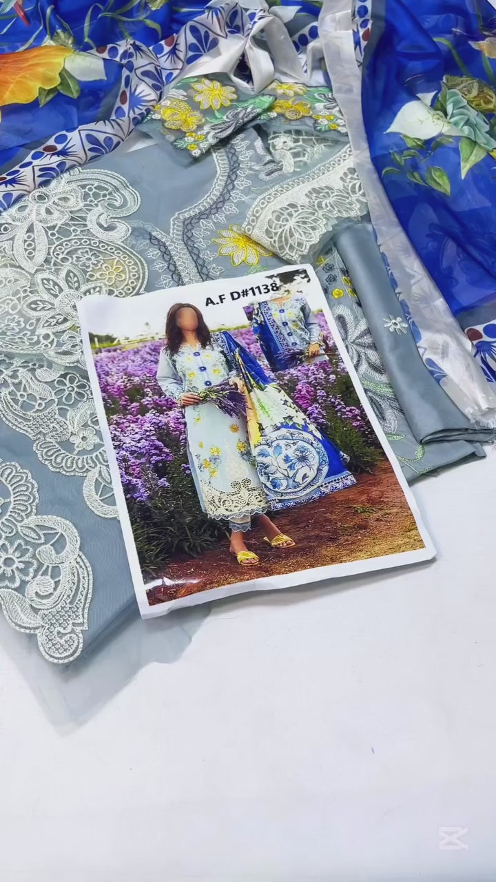 MUSHQ EMBROIDERED LUXURY LAWN COLLECTION| UNSTITCHED 3 PCS| TOP PAKISTANI DRESS BY SHAEBIZ