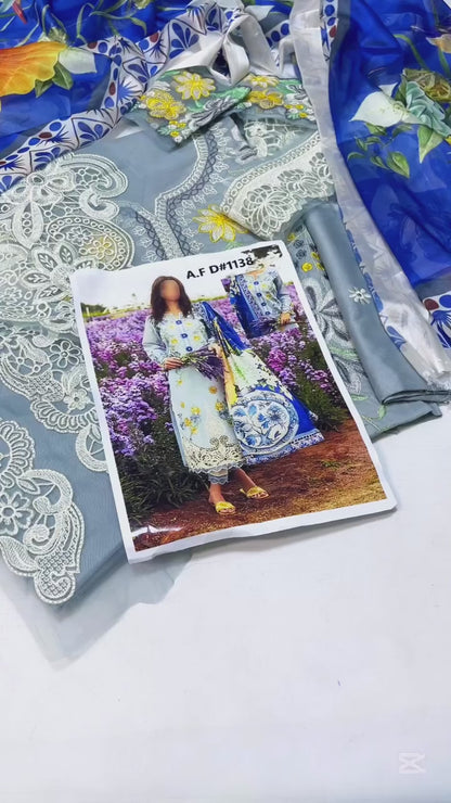 MUSHQ EMBROIDERED LUXURY LAWN COLLECTION| UNSTITCHED 3 PCS| TOP PAKISTANI DRESS BY SHAEBIZ
