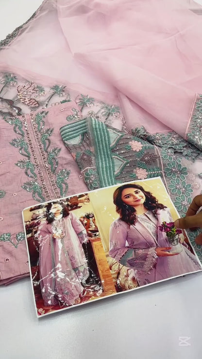 RANG RASIYA TEA PINK LUXURY CHICKEN KARI LAWN COLLECTION|TOP PAKISTANI DRESS BY SHAEBIZ