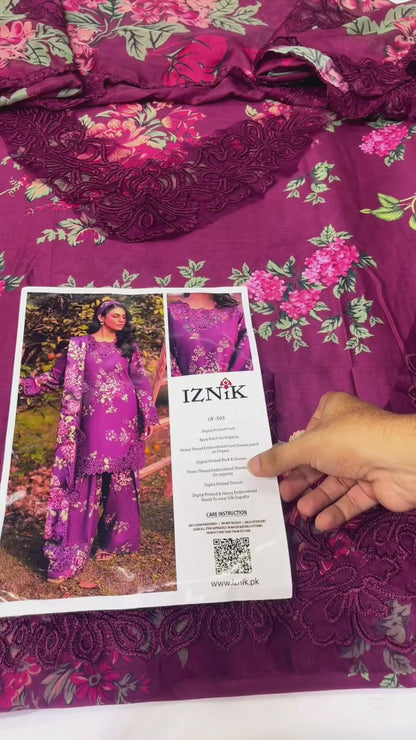 IZNIK DIGITAL PRINTED AND EMBROIDERED LAWN DRESS| UNSTITCHED MASTER REPLICA| TOP PAKISTANI DRESS BY SHAEBIZ