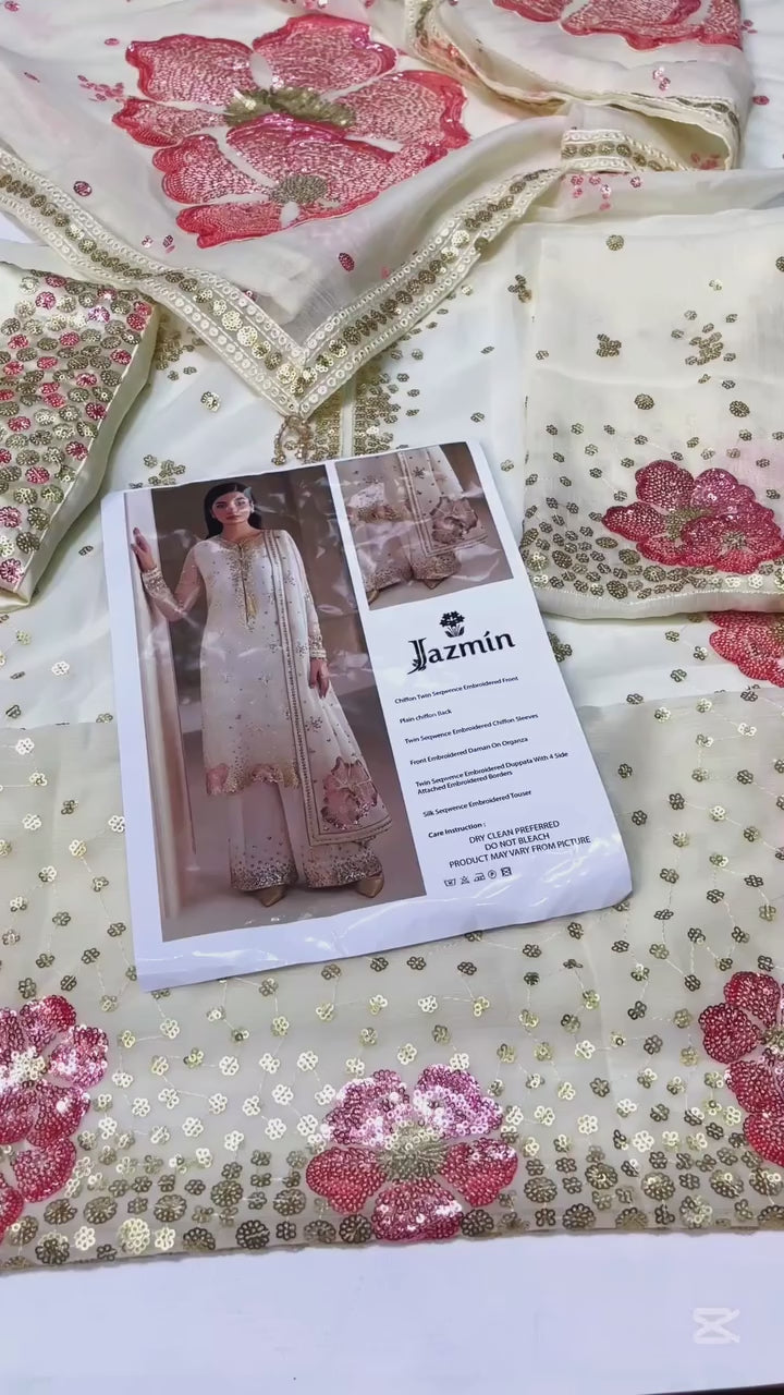 JAZMIN CHIFFON WEDDING FORMALS| UNSTITCHED MASTER REPLICA|TOP PAKISTANI DRESS BY SHAEBIZ