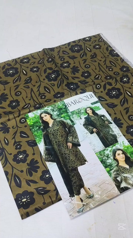 BAROQUE BROWN DIGITAL PRINTED LAWN COLLECTION| UNSTITCHED 3 PCS | TOP PAKISTANI DRESS BY SHAEBIZ