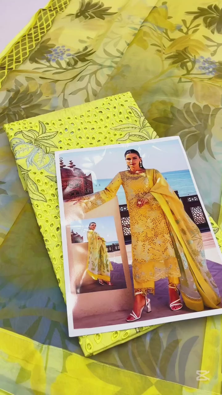 MINAL BY RANG RASIYA LEMON PETAL LUXURY LAWN COLLECTION| UNSTITCHED 3PCS | TOP PAKISTANI DRESS BY SHAEBIZ