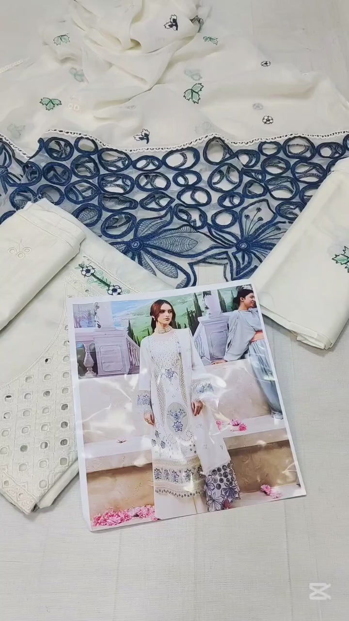 MAHNUR LUXURY WHITE LAWN DRESS | UNSTITCHED LATEST LAWN COLLECTION 2025 BY SHAEBIZ