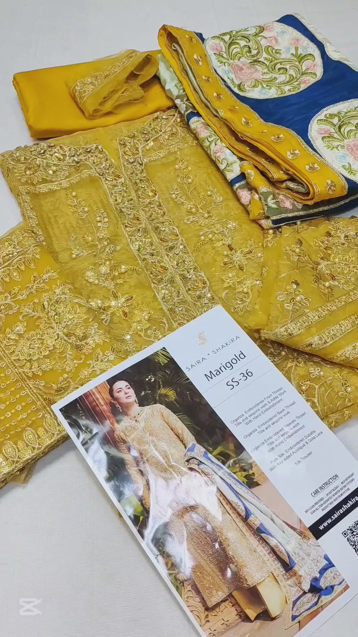 SAIRA SHAKIRA MARIGOLD ORGENZA COLLECTION| HANIA AMIR| TOP PAKISTANI DRESS BY SHAEBIZ