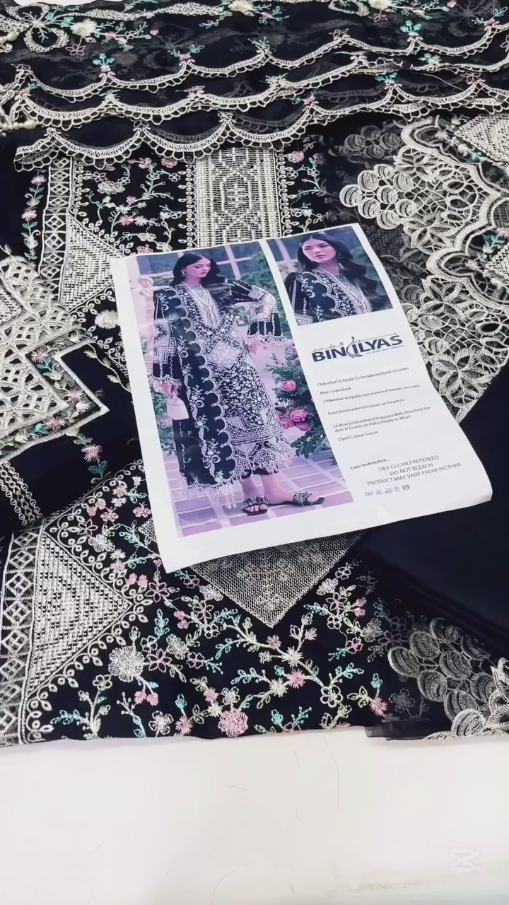 BIN LIYAS LAILA BLACK LUXURY LAWN COLLECTION| TOP PAKISTANI DRESS BY SHAEBIZ