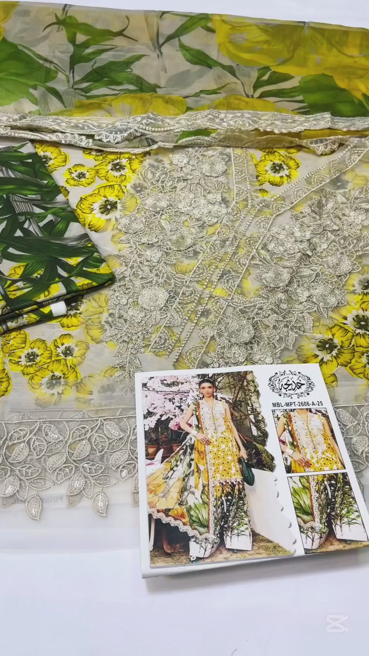 MARIA B YELLOW SUNFLOWER| UNSTITCHED 3 PCS LAWN COLLECTION BY SHAEBIZ