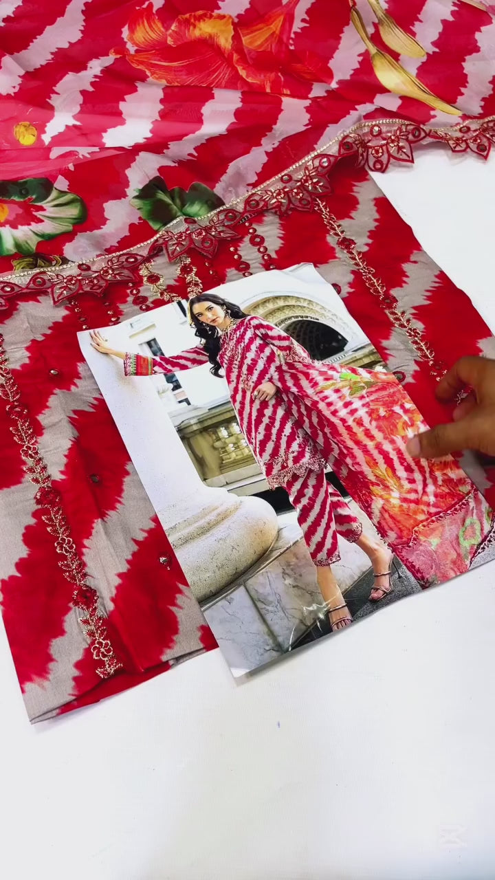 CHARIZMA RED LAWN LUXURY LAWN COLLECTION WITH SILK DUPATTA | TOP PAKISTANI DRESS BY SHAEBIZ