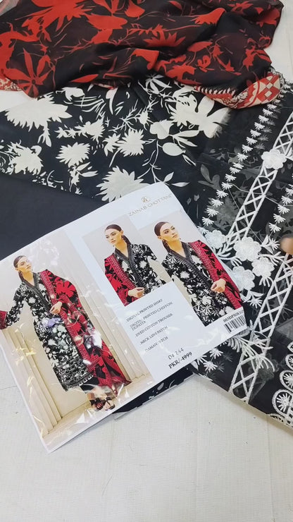 ZAINAB CHOTTANI LUXURY LAWN COLLECTION| UNSTITCHED 3 PCS | TOP PAKISTANI DRESS BY SHAEBIZ