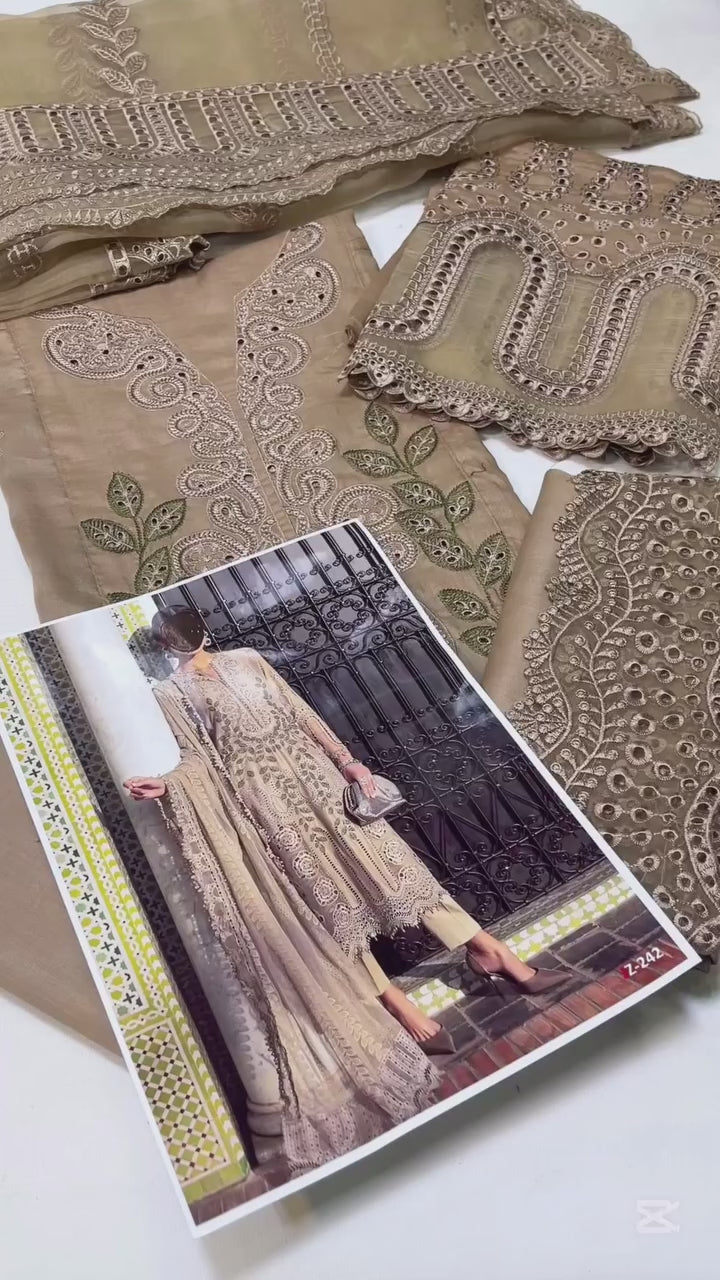 MARIA B COFFEE LUXURY LAWN CHICKEN KARI COLLECTION|TOP PAKISTANI DRESS BY SHAEBIZ