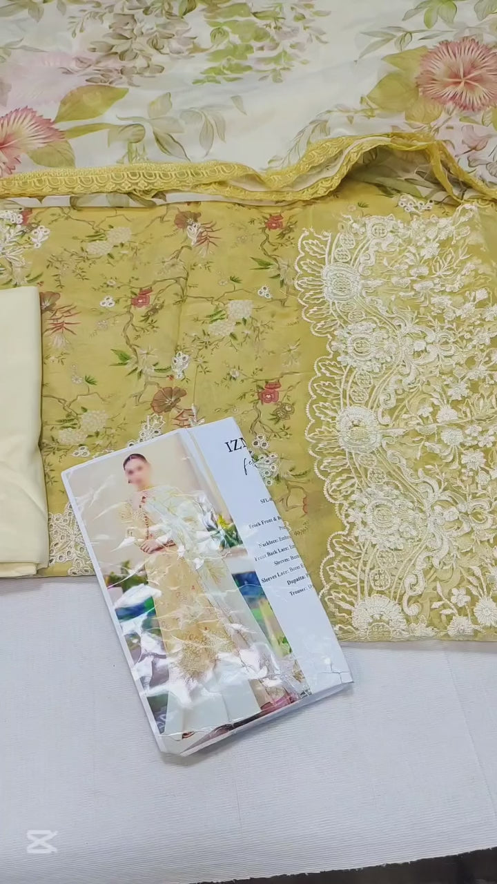 IZNIK YELLOW EMBROIDERED LAWN DRESS| MASTER REPLICA BY SHAEBIZ