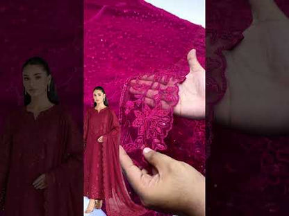 AZURE SHOCKING PINK LUXURY CHIFFON COLLECTION| UNSTITCHED 3 PCS BY SHAEBIZ
